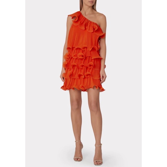 Milly  Coral Pleated Tiered Ruffle Dress Size 6 - Picture 2 of 9